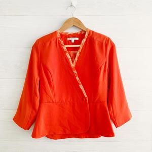 CAbi #216 Jane Jacket Red Orange 3/4 Sleeve Peplum Hem, sz 0